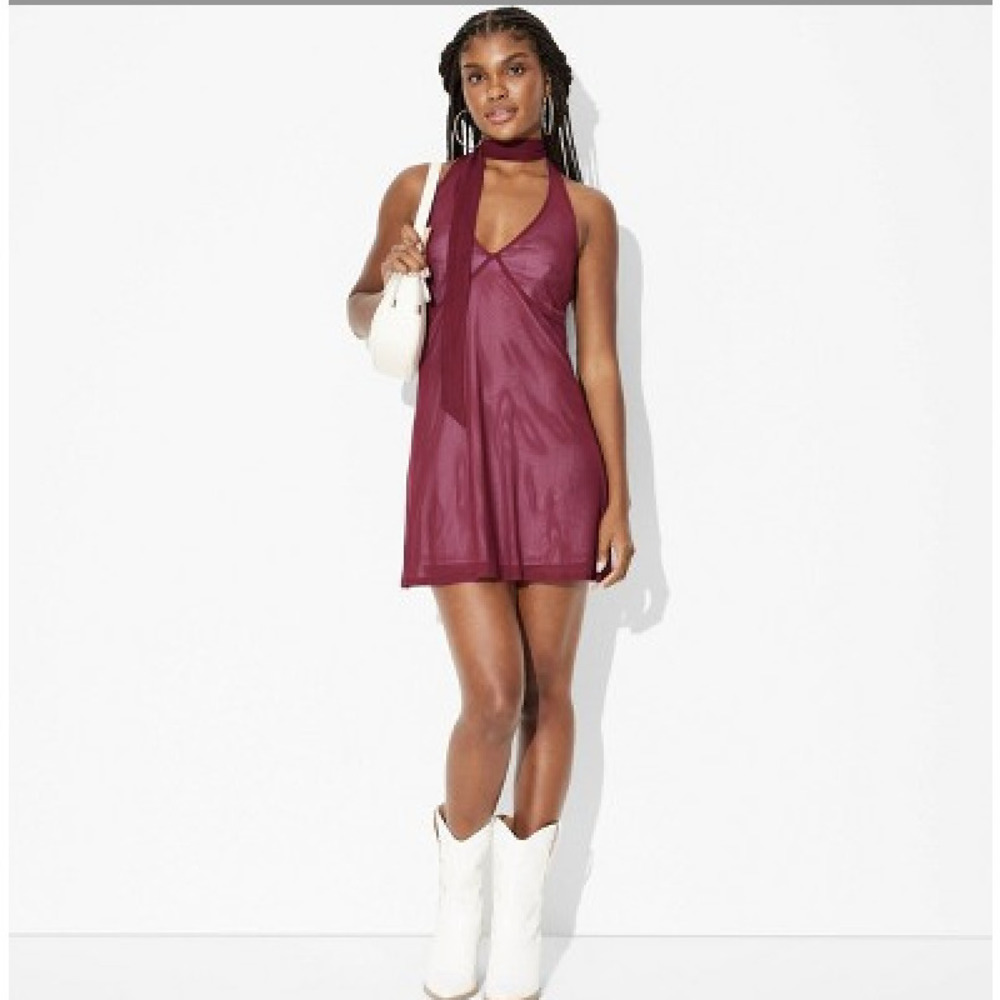WILD FABLE Mesh Halter Dress with Back Tie Accent - NWT
